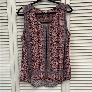 Floral Sleeveless Top - Pink and Black